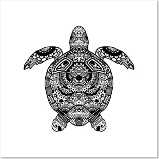 Beautiful Mandala Turtle in Black and White Posters and Art